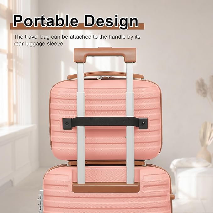 Joyway Carry On Luggage 20 Inch Expandable Suitcase with Spinner Wheel, 4 Piece Hard Shell Luggage Set with TSA Lock(Pink brown)