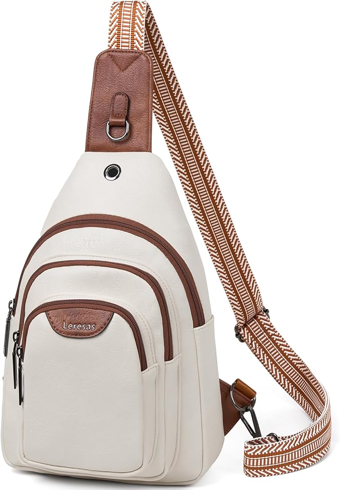 10L Crossbody Sling Bag for Women Men Anti Theft Cross Body Fanny Pack Belt Bag Purse Gifts for Women Faux Leather, Beige Brown