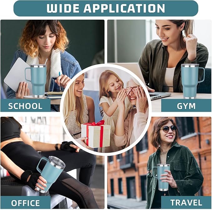 20 oz Tumbler with Handle Stainless Steel Insulated Coffee Mug Tumbler with Lid and Straw Double Wall Vacuum Insulated Coffee Mug Leak Proof Travel Tumbler for Hot and Cold Drink(Azure Blue,4pack)