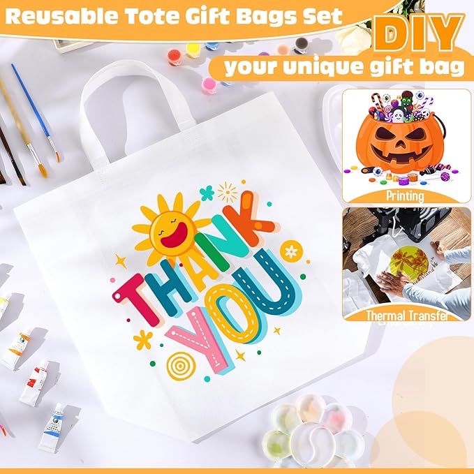 Windyun Reusable Grocery Bags Large Non Woven Shopping Bags with Handles Foldable Portable Tote Bulk, 16x6x12 Inch