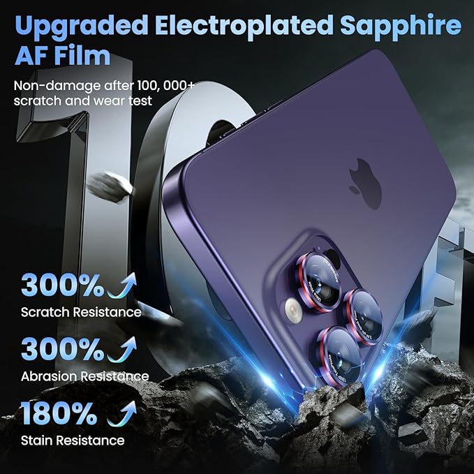 Uyiton for iPhone 17 Pro Max/17 Pro/16 Pro Max/16 Pro/15 Pro Max/15 Pro/14 Pro Max/14 Pro Camera Lens Protector - Military-Grade Tempered Glass Metal Camera Cover, Easy to Install, Purple+Red