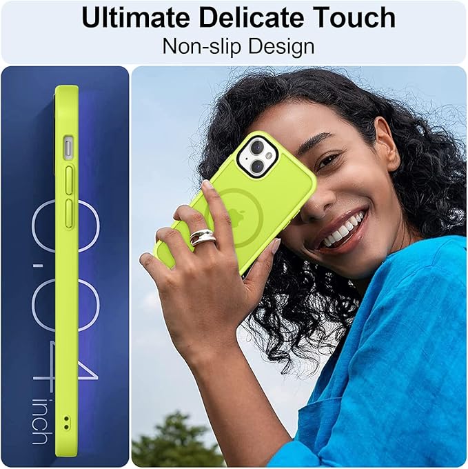 MOCCA Strong Magnetic for iPhone 13 Case, [Compatible with Magsafe][Screen Protector+Camera Lens Protector] Translucent Matte Back Slim Shockproof Case for iPhone 13 Phone Case 6.1", Fluorescent Green