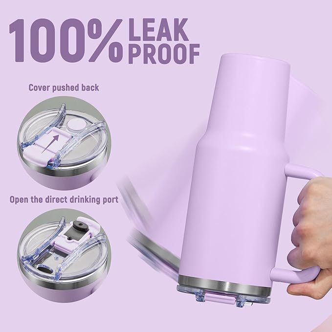 40 oz Tumbler with Handle and Straw Lid,Insulated Reusable Stainless Steel Water Bottle Travel Mug，Cupholder Friendly Double Wall Vacuum Sealed Cup (Lavender Purple)