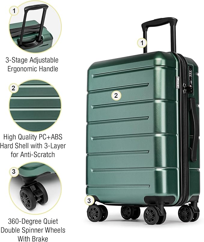 KYME 30 Inch Luggage TSA Approved Hardside Suitcases with Spinner Wheels Durable Large Travel Checked Rolling Luggage with Cup Holder for Women Men Green