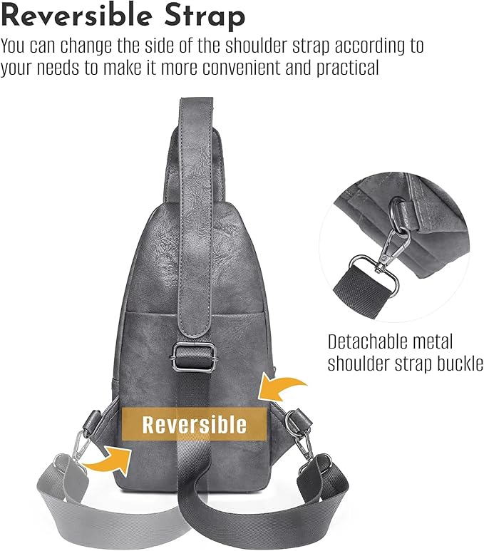 Small Sling Bag for Women - in Vegan Leather Versatile Fanny Pack, Crossbody Bags for Women with Adjustable Guitar Belt Suitable, Grey