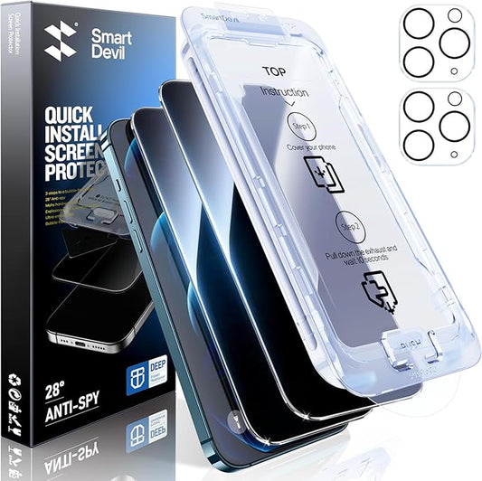 SMARTDEVIL 2+2Pack Privacy Screen Protector for iPhone 12 Pro with Camera Lens Protector,Shatterproof Tempered Glass [True 28°Anti Spy] [9H Hardness][Automatic Dust-Elimination Install][Bubble Free]