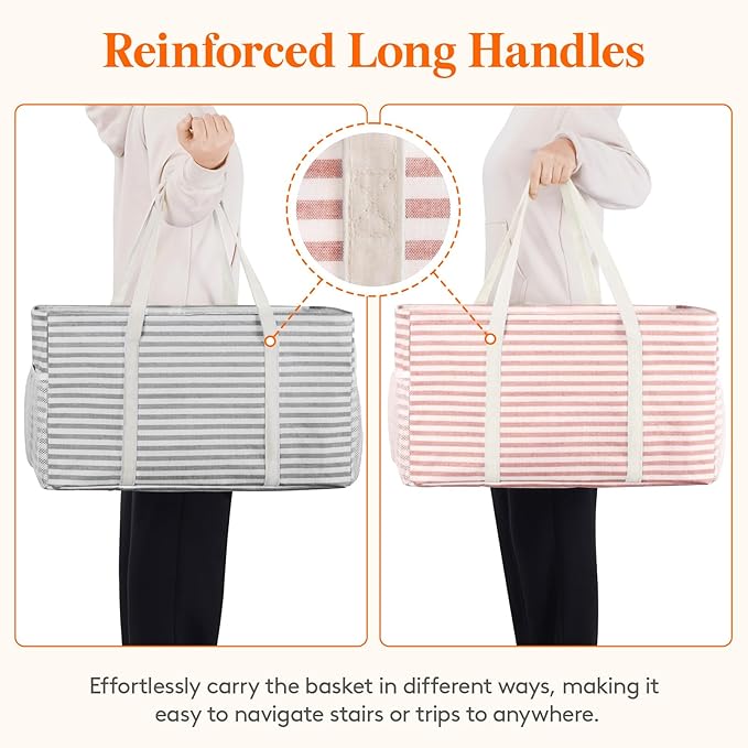 Lifewit Extra Large Tote Bag, Reusable Grocery Bags with Metal Wire Frame and Handles, Standing Utility Foldable Shopping Bags for Storage, Picnics, Beach, Pool, Laundry, Car 2 Packs 46L Gray and Pink