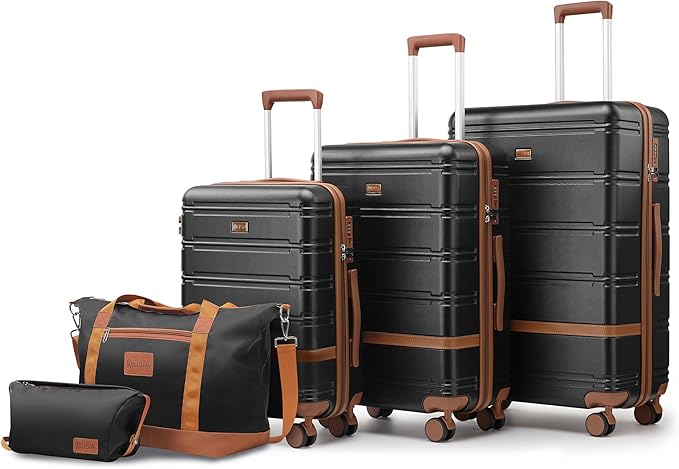 Luggage Sets 3 Piece with spinner wheels, PC+ABS Hard Shell Travel Luggage,Lightweight Carry-on suitcases with TSA Lock,YKK Zippers (black)