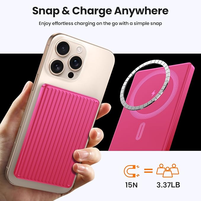 Magnetic Power Bank,Ultra Slim Wireless Portable Charger 5000mAh,20W PD Magnetic Battery Pack Fast Charging,USB C in&Out Powerbank for iPhone 16/15/14/13/12 Pro Max