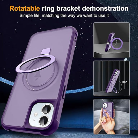 Compatible with iPhone 12 Case & iPhone 12 Pro Case with Invisible Magnetic O-Ring Stand Translucent Phone Cases 6.1" [Compatible with Mag-Safe][Great Grip Feeling], Purple