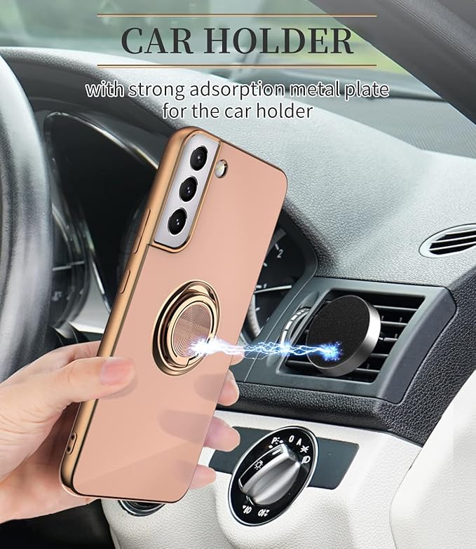 Tnarru Compatible for Samsung Galaxy S22 Plus Case with Ring Holder Kickstand [with Magnetic] Soft TPU Shockproof Electroplated Protective Phone Case for Galaxy S22+ 5G Pink