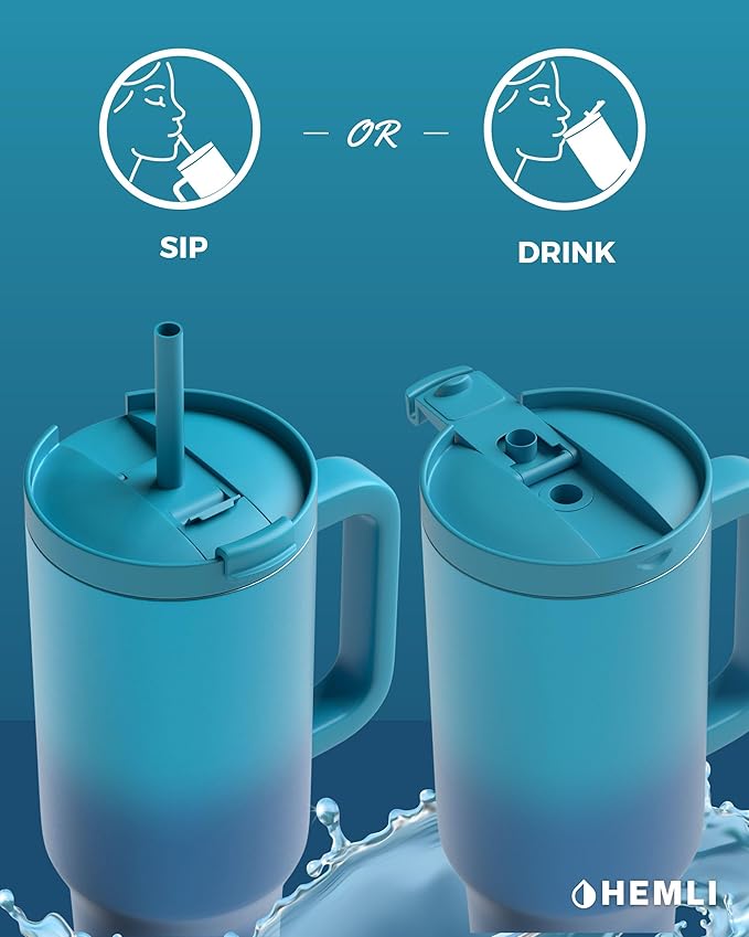 40 Oz Tumbler with Handle and Straw, Insulated Tumbler with Leakproof 2-in-1 Lid and Straw, Reusable and Portable Water and Coffee Stainless Steel Travel Mug, Vacuum Insulated