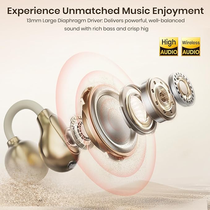 Clip On Earbuds, Wireless Open Ear Earbuds Headphones, Bluetooth 5.4, 11 mm Driver, HiFi 3D Stereo, Tap Control, Ultra-Light 3g Fit, IPX5 Waterproof Sport Earphones for Workouts and Daily Use