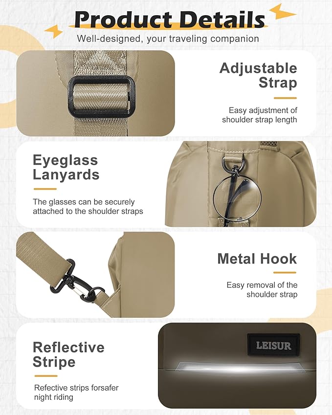 Khaki Sling Bag for Men women, Small Anti Theft One Strap Motorcycle Backpack, Mini Sling Tactical Chest Bag Daypack Crossbody Sling Backpacks for Casual Travel Hiking Gym Outdoor Sports