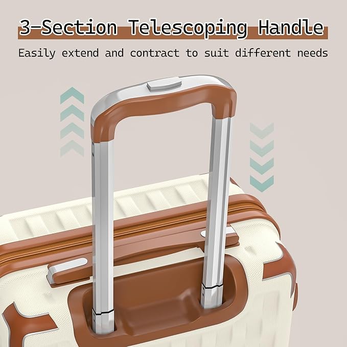 Melalenia Suitcase Sets 6 Piece Hard Shell Carry on Luggage with Spinner Wheels and TSA Lock, Lightweight Travel Backpack for Women, Beige Brown