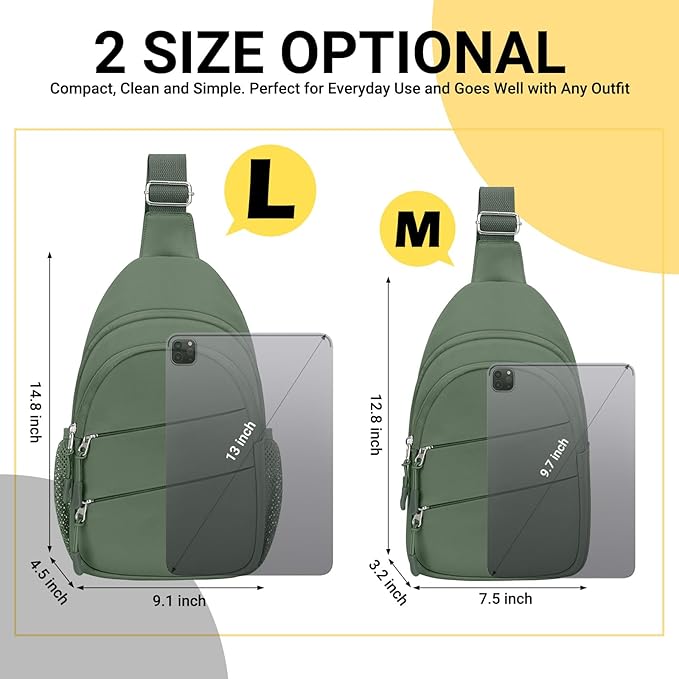 Crossbody Bags for Women, Sling Bag for Men, Small Hiking Backpack Anti Theft Lightweight for Outdoors Travel （M, Sage Green）