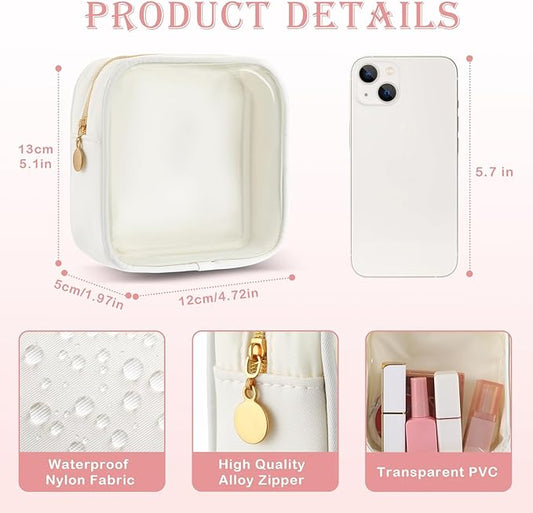 Kacctyen 12 Pcs Mini Makeup Bag Nylon Small Pouch for Purse Mini Square Nylon Pouch with Zipper Small Cosmetic Travel Makeup Bag Purse Organizer for Women (White Color,Translucent)