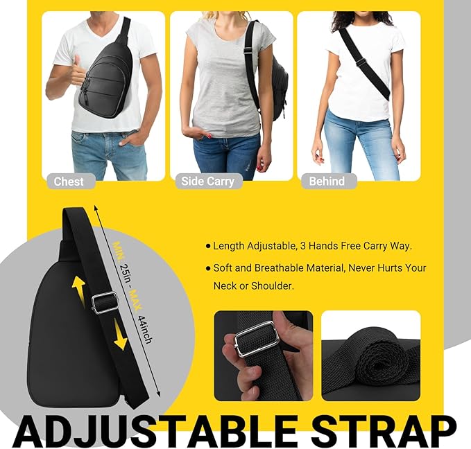 Crossbody Bags for Women, Sling Bag for Men, Small Hiking Backpack Anti Theft Lightweight for Outdoors Travel (M, Black)