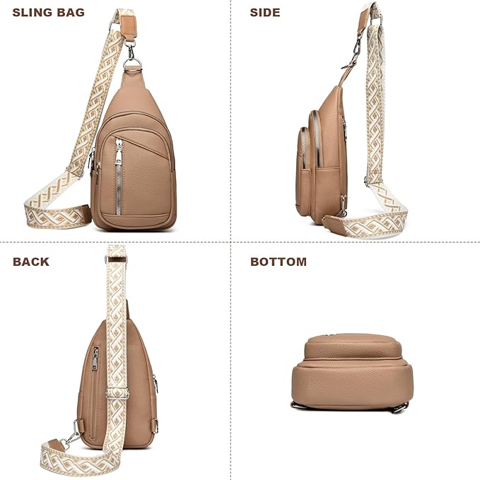 Sling Bag Crossbody Backpack - 2 in 1 Leather Cross Body Bag Fanny Pack with 2 Removable Straps