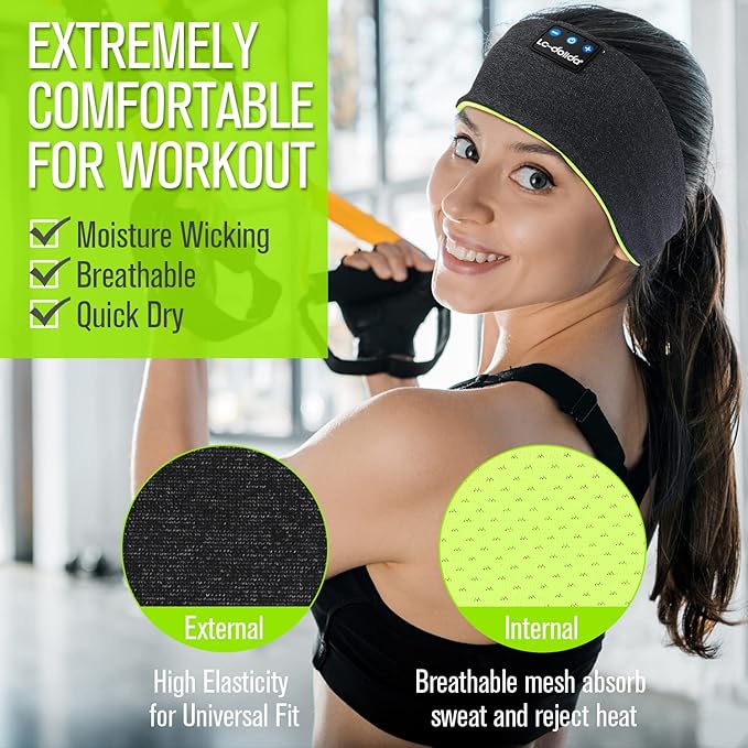 LC-dolida Sleep Headphones Bluetooth Headband, Headband Headphones Wireless Earphones Built in Speakers for Side Sleepers, Sleep Earbuds Gifts for Men Women Kids Teens