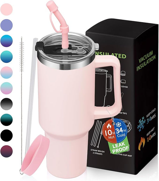 BENZZO Tumbler with Lid and Straw 40oz Stainless Steel Hydro Tumblers with Protective Boot & Double Threaded Cap, Thermal Travel Coffee Mug Flask Keeps Cold-34 Hrs for Camping Office, Double Wall