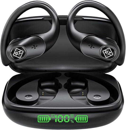 Wireless Earbuds Bluetooth Headphones 96H Playtime LED Display Waterproof Built in Mic Deep Bass Sound Secure Over Ear Buds Ear Hooks for Phone Android Samsung Cell Phones Gym Running Workout Fitness