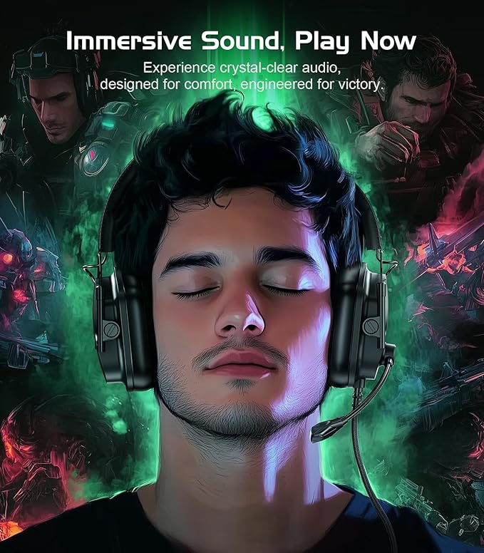 HW12 Gaming Headset for PC,PS5,PS4,Xbox One,Switch,Gaming Headphones with Microphone Wired Headset with 3.5mm Audio Jack(Black)