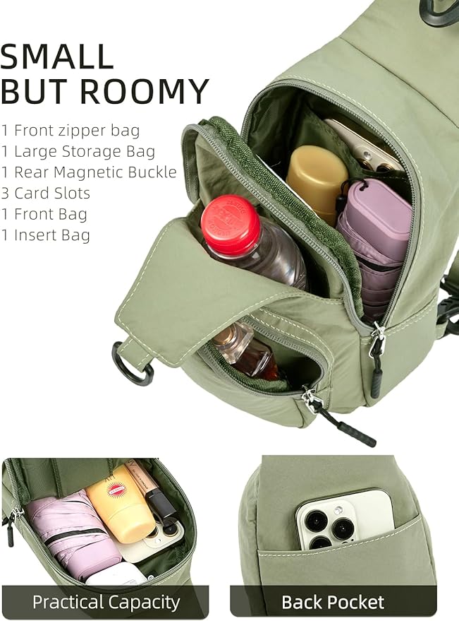 WESTBRONCO Small Sling Bag for Women Nylon Crossbody Sling Backpck Lightweight for Travel Casual Daily