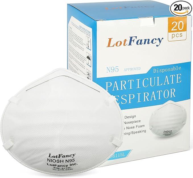 NIOSH N95 Mask, 20PCS Particulate Respirator, Disposable Face Mask, Against Dust, Air Pollution, Particle, Smoke, Safety Mask for Welding, Woodworking, Cleaning, Construction