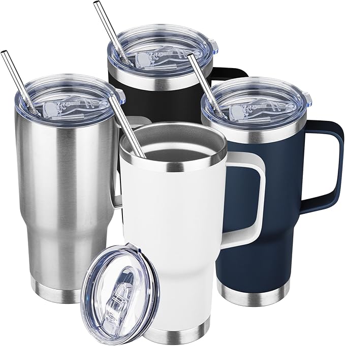 20 oz Tumbler with Handle Stainless Steel Insulated Coffee Mug Tumbler with Lid and Straw Double Wall Vacuum Insulated Coffee Mug Leak Proof Travel Mug Tumbler for Hot and Cold Drink (Mix Color-1)