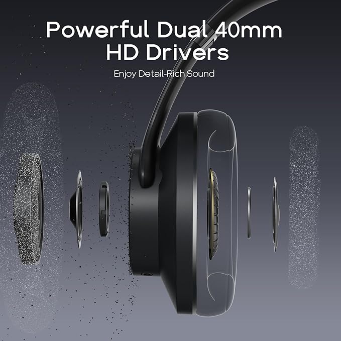 DOQAUS Bluetooth Headphones Over Ear Wireless Headphone, 90H Playtime and 3EQ Modes with Mic, HiFi Stereo Sound, Deep Bass, Memory Foam Cups, for Phone PC Travel Home Office