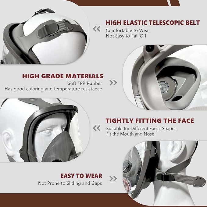 Gas Mask Survival Nuclear and Chemical, Respirator with Filters for Asbestos, Fume, Resin, Painting and Dust