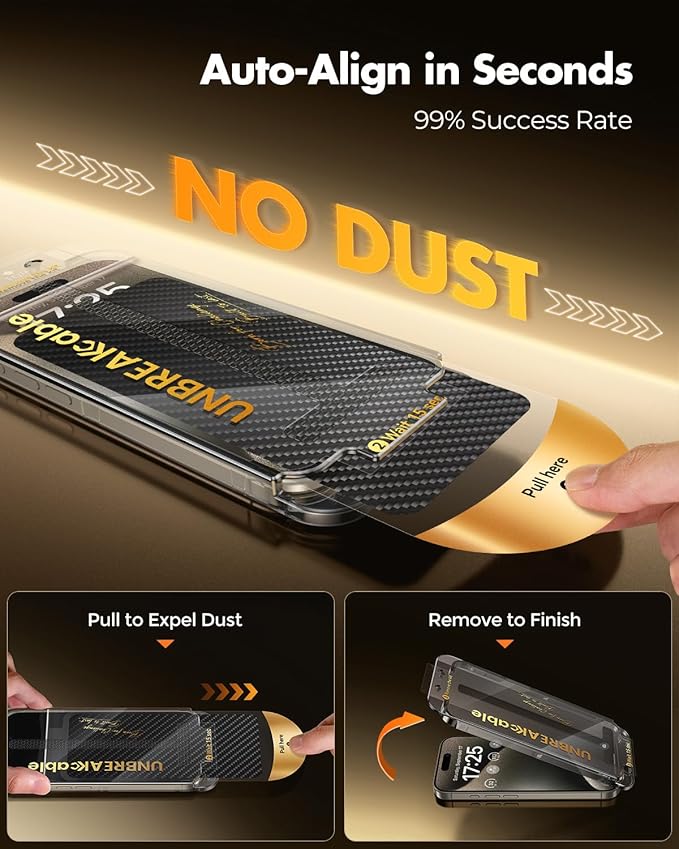 UNBREAKcable 2+2 Pack for iPhone 15 Pro Max Screen Protector & Lens Protector 【Military-Grade】【Easy Install】【Efficient Night Shot】9H+ Shatterproof Tempered Glass Film,Bubble-Free&Anti-Fingerprint ,Case Friendly-6.7 inch