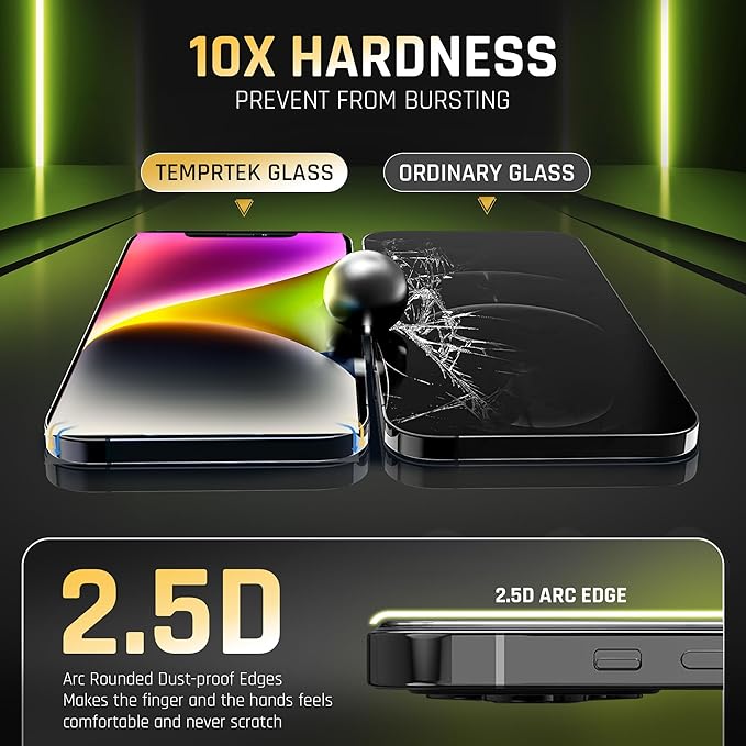 TEMPRTEK+ 2 Pack for iPhone 13 Pro Max/14 Plus Simple Screen Protector Privacy 9H Military Grade Scratch Fingerprint Resistance Anti-Glare Shatterproof Tempered Glass Anti-Spy Easy Installation Bubble Free