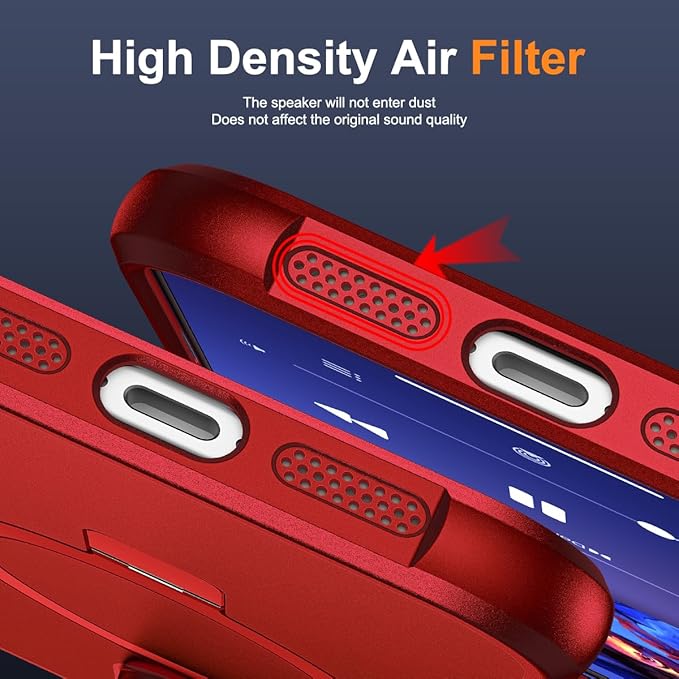 Compatible with iPhone 16 Pro Case with Invisible Magnetic O-Ring Stand Military-Grade Case for iPhone 16 Pro 6.3" [Compatible with Mag-Safe][Great Grip Feeling], Red