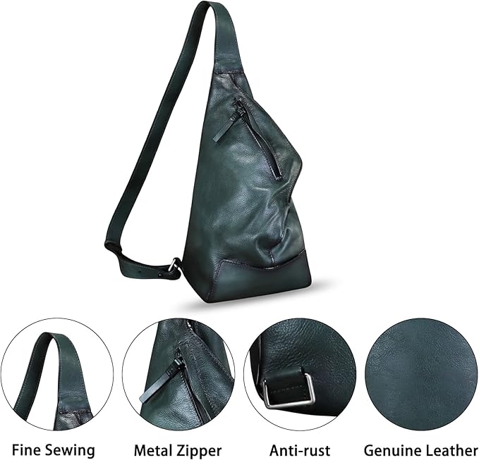 Genuine Leather Sling Bag for Men and Women Vintage Full Grain Leather Sling Purse Chest Daypack Over Shoulder Crossbody Bag (Gray)