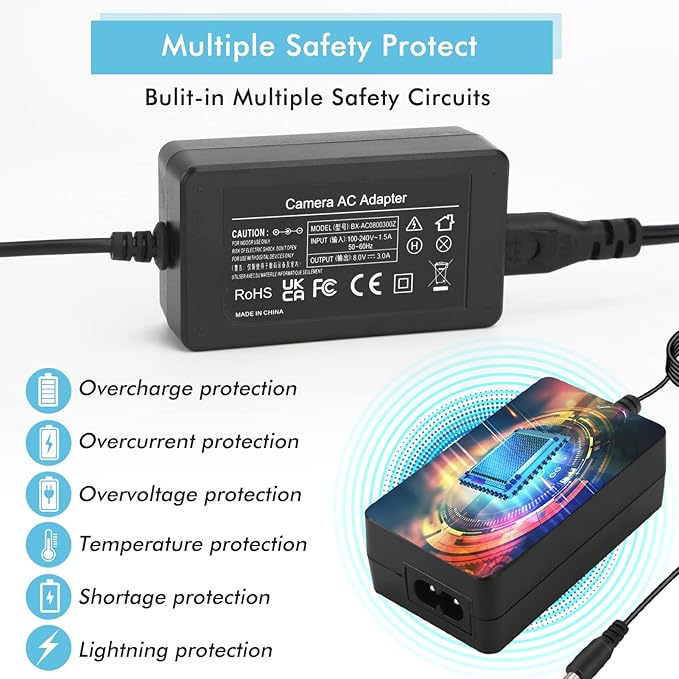 NP-FZ100 AC Power Adapter NPFZ100 Dummy Battery Power Supply Kit for Sony Alpha ZV-E1 A6600 A7III A7SIII A7IV A9 A9R A9S A7C A1 FX3 A7R3 A7R IV Cameras, Voltage Display