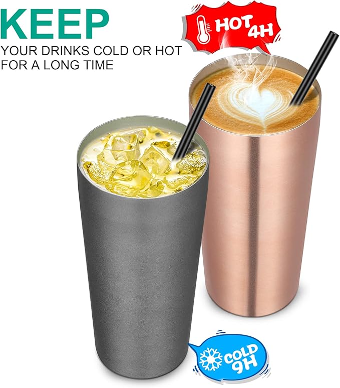 VEGOND 20oz Tumbler Bulk with Lid and Straw 1 Pack, Stainless Steel Vacuum Insulated Tumbler, Double Wall Coffee Cup Travel Mug, Rose Gold