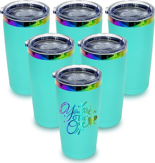 20 oz Stainless Steel Tumbler with Lid and Straw Double Wall Vacuum Insulated Coffee Mug Powder Coated Cup for Hot and Cold Drinks (Mint Green,6 pack)
