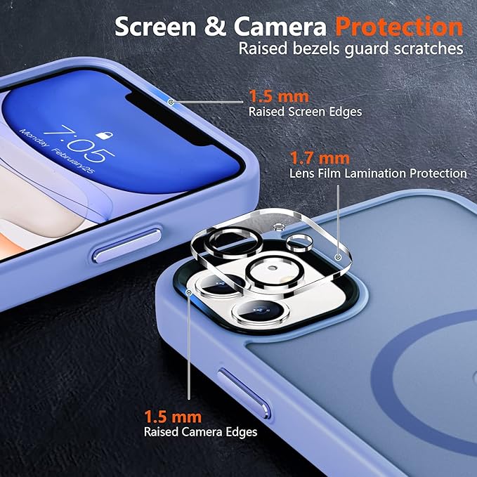 MOCCA Strong Magnetic for iPhone 11 Phone Case,[Compatible with Magsafe][Glass Screen Protector+Camera Lens Protector] Slim Thin Shockproof Cover Case for iPhone 11 6.1 inch, Blue