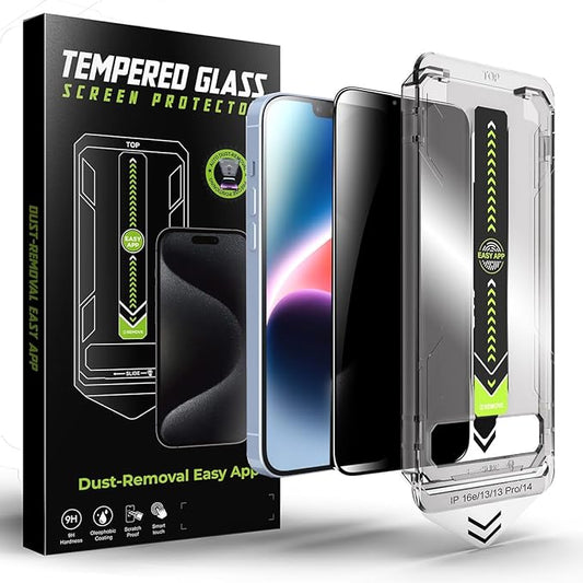 2 Pack Matte Privacy Screen Protector for iPhone 16e/iPhone 13/iPhone 13 Pro/iPhone 14, Anti-Glare Display Filter, 9H Tempered Glass, Full Coverage, Anti-Fingerprint, Auto Dust-Elimination, No Bubble, Easy Installation
