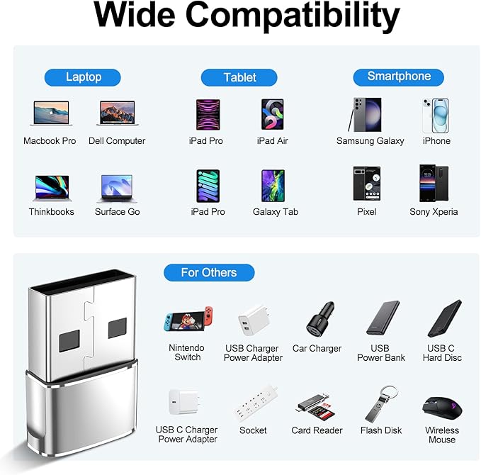 𝟒𝐏𝐚𝐜𝐤 𝐔𝐩𝐠𝐫𝐚𝐝𝐞𝐝 USB to USB C Adapter,Type-C Female to A Male Car Charger OTG Converter for Apple Watch Ultra 8 9 10,iPhone 16 15 14 13 Pro Max,Samsung S24,Nintendo Switch,AirPods,iPad,Car