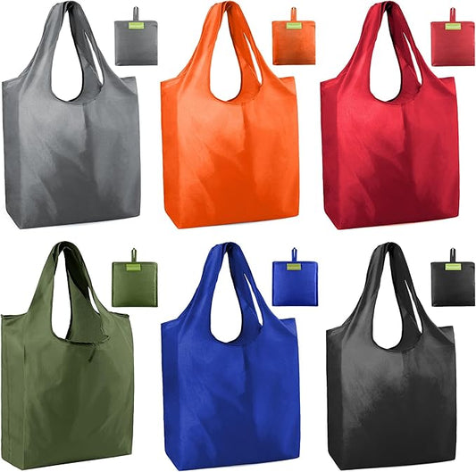 BeeGreen Colorful Kitchen Reusable Grocery Bags - Heavy Duty Foldable Polyester Shopping Bag With Handles, Bulk Travel Tote Bag with Pockets for Women Cloth Reusable Gift Bags