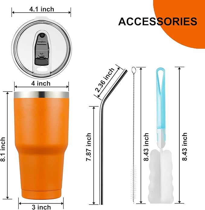 COMOOO 30oz Tumbler Stainless Steel Insulated Tumbler with Lid Double Wall Vacuum Coffee Cup Large Travel Mug for Hot and Cold Drinks, Home, Office, School,Party (Orange, 8 Pack)