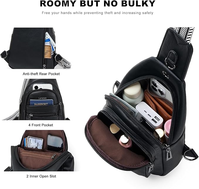 Sling Bag for Women Crossbody Purse Leather Crossbody Bag Fanny Pack Chest Pack for Travel Everyday Vacation