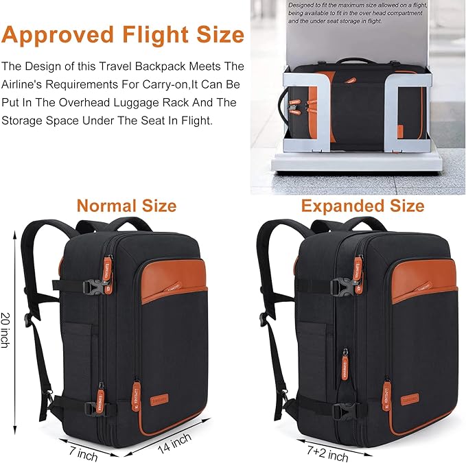 Carry on Travel Backpacks, Extra Large 40L Flight Approved Bag for Men & Women,Expandable Suitcase Backpack With 4 Packing Cubes,Water Resistant Luggage Daypack Business Weekender Bag,Black