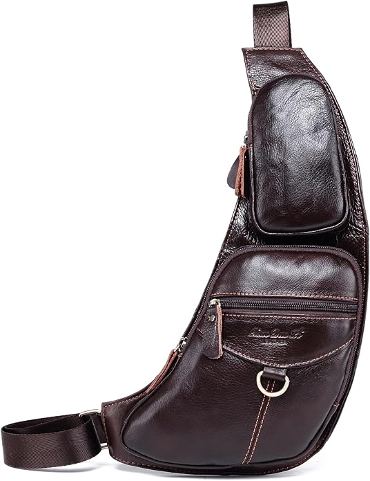 KPYWZER Vintage Leather Sling Bag Backpack for Men Crossbody Shoulder Chest DayPack Backpacks