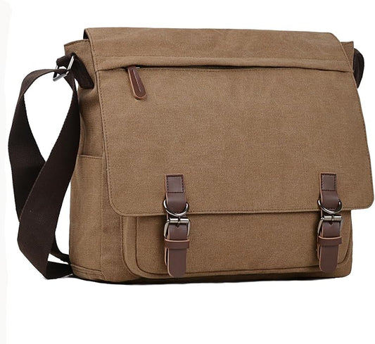 Canvas Messenger Bag for Men Women,Travel Satchel Shoulder bag 15.6 Inch Laptop Bag briefcase Business