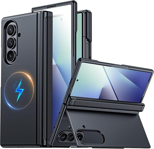 CENMASO Magnetic for Samsung Galaxy Z Fold 7 Case with Stand, Fit for Magsafe, Hinge Protection, Screen Protector, Built-in Hidden Kickstand, Slim Shockproof Phone Case for Galaxy Z Fold 7-Black