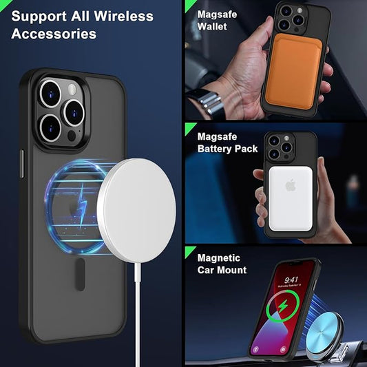 MOCCA Strong Magnetic for iPhone 13 Pro Max Case,[Compatible with Magsafe][Glass Screen Protector+Camera Lens Protector] Slim Thin Shockproof Cover Phone Case for iPhone 13 Pro Max 6.7", Black